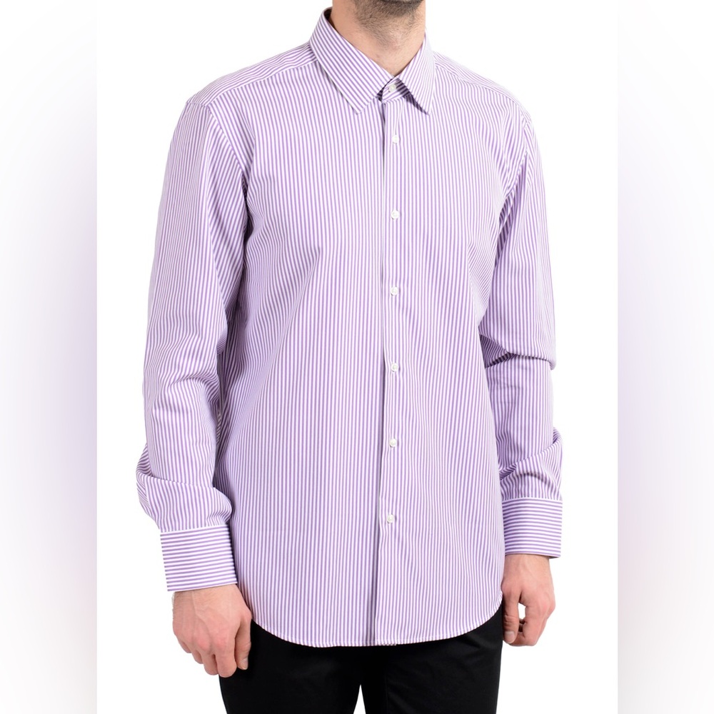Hugo Boss Enzo Regular Fit Striped Long Sleeve Dress Shirt Men's 44 17.5
